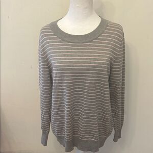 Mesh + Lace gray pink long sleeve lightweight sweater Size L EUC